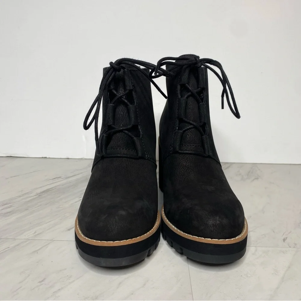 Eileen Fisher Alpine Black Wedge Lace Up Bootie 7 1/2